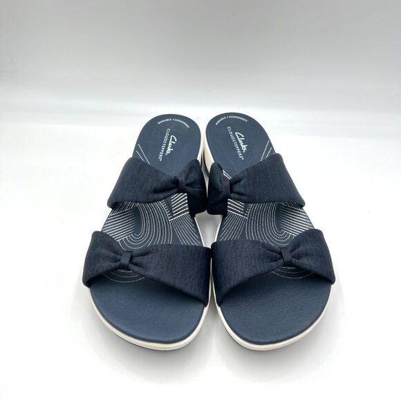 9.5W 9.5 WIDE WIDTH Clarks Womens Arla Coast Navy Blue Sandals Shoes - Picture 2 of 14
